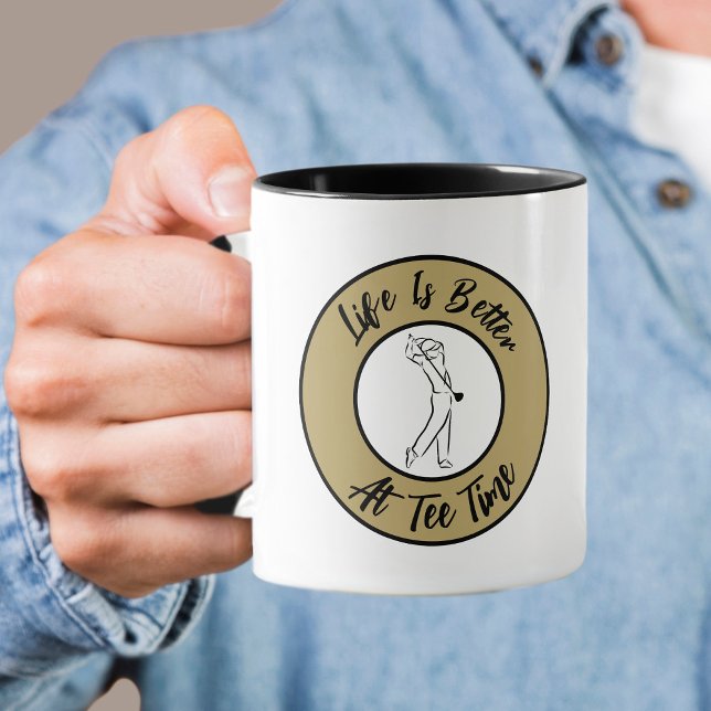 Golfspelare Tee-tid Humor Roligt Sport Puns Svart  Mugg (Golfer Tee Time Humor Men's Funny Sports Pun Black Gold Mug)