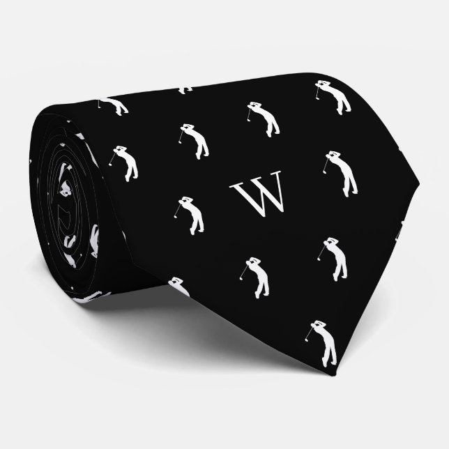 Golfswing Monogrammerade Initialer Svart och Vitt Slips (Rullad)
