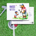 Golftema för morfar från lycklig pension vykort<br><div class="desc">Gulftemat vykort för morfar-morfar i lycklig,  en söt morapbjörn och en unge-björn som spelar golf,  en uppskattning som finns för morföräldrar från en pojke</div>