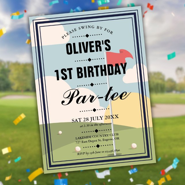 Golfträff för alla åldrar Födelsedagsfirande  Inbjudningar (Golf Partee Any Age Birthday Party Invitation)