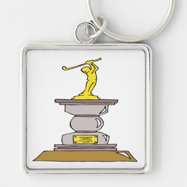Golftrofé Fyrkantig Silverfärgad Nyckelring (Framsidan)