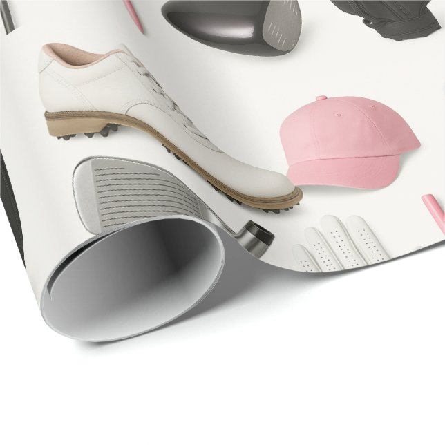 Golfuppsättningen rosa för dam golfer presentpapper (Rullad Hörn)