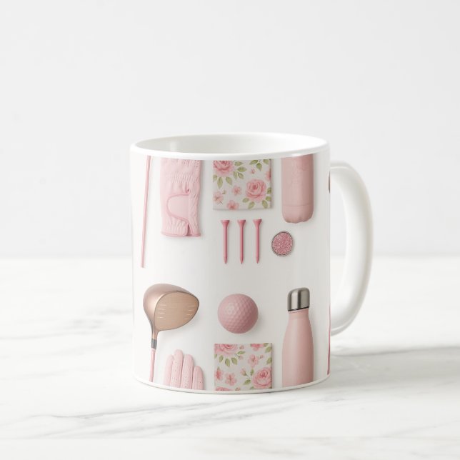 Golfutrustning i Rosa, tema för Dam golfer Kaffemugg (Framsida höger)