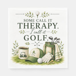 Golfutrustning med text på grön pappersservett