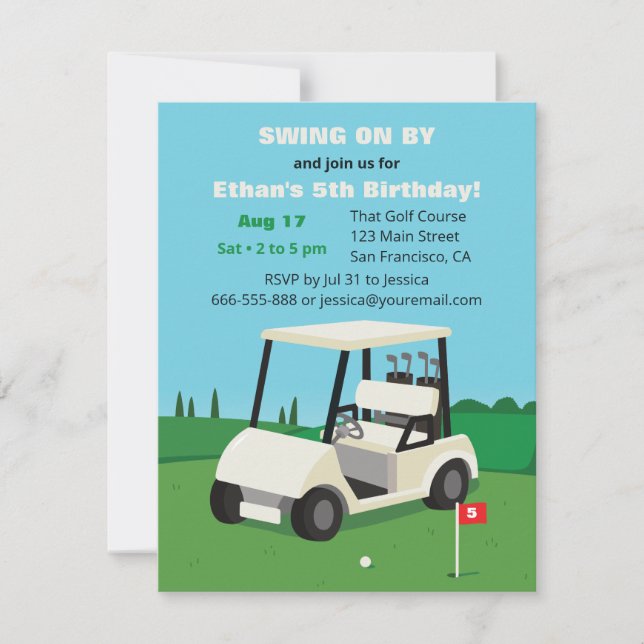 Golfvagn Barnkalas Inbjudningar (Framsida)