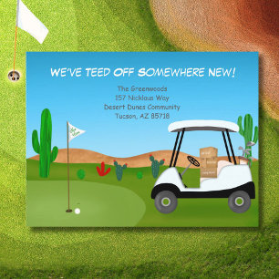 Golfvagn Flyttkartonger Öken Golfbana Meddelande Vykort