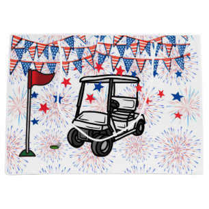 Golfvagn med flagga i Amerika för 4 juli