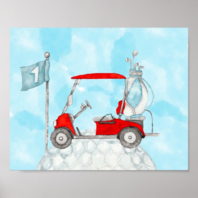 Golfvagn med golf boll och golf flagga poster (Framsidan)