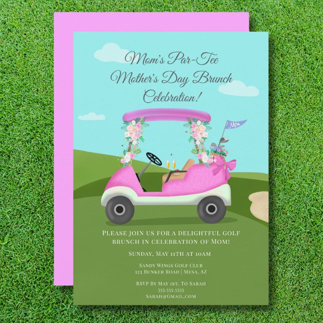 Golfvagn med mimosas mormorsdagsbrunch inbjudningar (Skapare uppladdad)