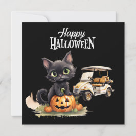 Golfvagn med svart katt för Halloween-dagen Julkort