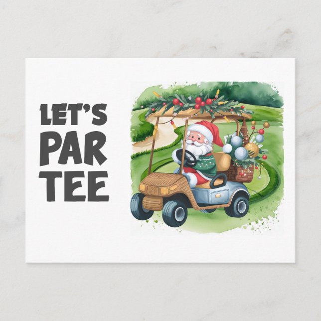 Golfvagn med Tomte Let Par Tee Golfare Vykort (Framsida)