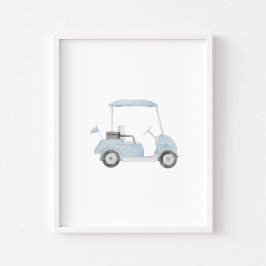 Golfvagn med vattenfärgad blå vintage poster