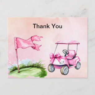 Golfvagn Rosa tema Flick vattenfärg Tack Vykort