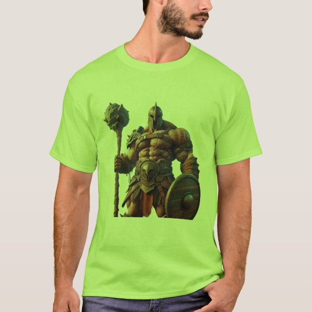Goliath With a Club on a Short Sleeve Green T Shirt (Framsida)