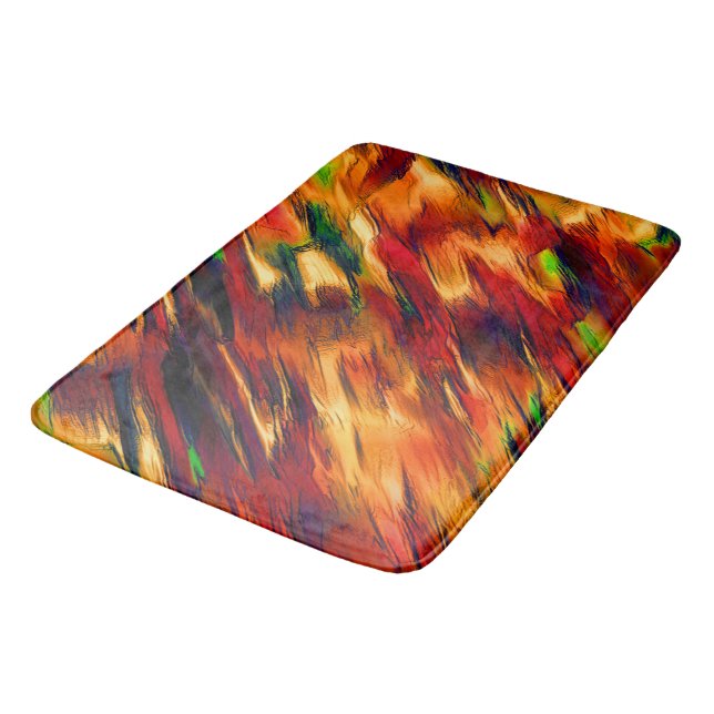 Golik nedfläckad från rött till orange, lite grönt badrumsmatta (Vinklad)