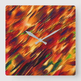 Golik nedfläckad från rött till orange, lite grönt fyrkantig klocka