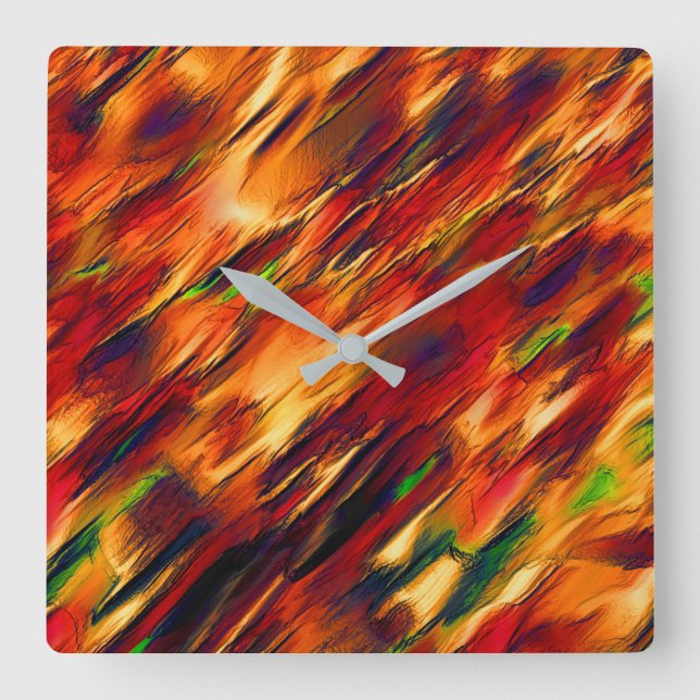 Golik nedfläckad från rött till orange, lite grönt fyrkantig klocka (Framsida)