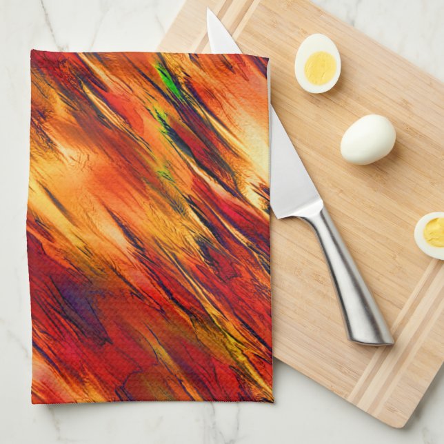 Golik nedfläckad från rött till orange, lite grönt kökshandduk (Vikt i Fjärdedel)