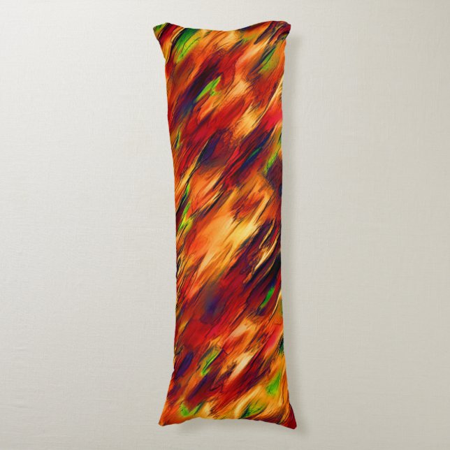 Golik nedfläckad från rött till orange, lite grönt kroppskudde (Framsidan Vertikal)