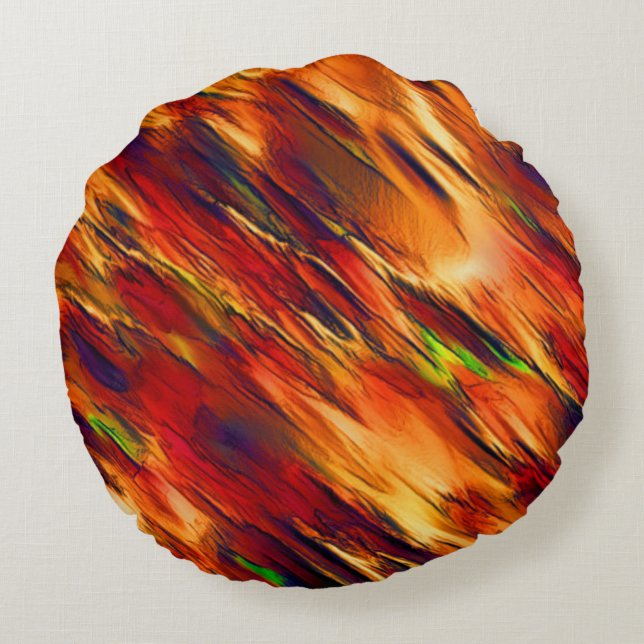 Golik nedfläckad från rött till orange, lite grönt rund kudde (Baksidan)