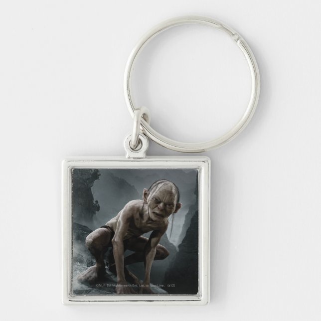 GOLLUM™ på Sten Fyrkantig Silverfärgad Nyckelring (Framsidan)