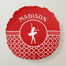 Golly Girls Red Quatrefoil och Polka-Dots Dancer Rund Kudde