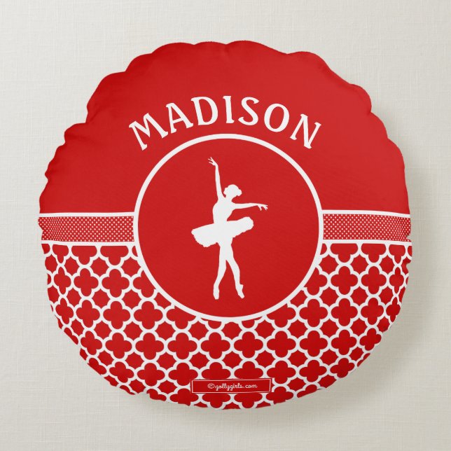 Golly Girls Red Quatrefoil och Polka-Dots Dancer Rund Kudde (Framsidan)