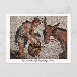 Golv Mosaic Scene, Child and Donkey Fragment Vykort