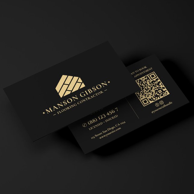 Golventreprenör Logotyp Svart Minimal Modern Visitkort (Flooring Contractor Logo Black Minimal Modern Business Card
)