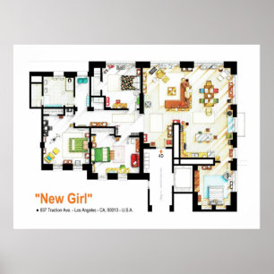 Golvplan för loft-lägenheten från NEW GIRL Poster