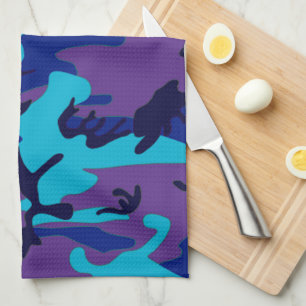 Göm mig Mörk blått och Lila Camouflage Mönster Kökshandduk