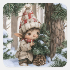 Gömma och Sök Tomte Fyrkantigt Klistermärke