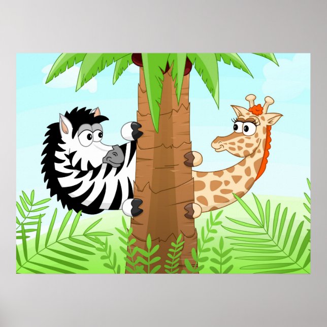 Gömmande zebra och giraffe poster (Framsidan)