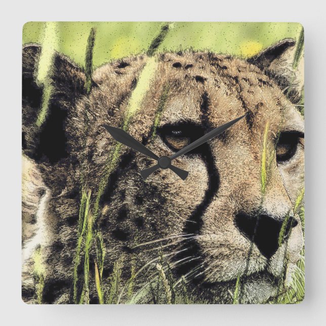 "Gömmer Cheetah" Fyrkantig Klocka (Framsida)