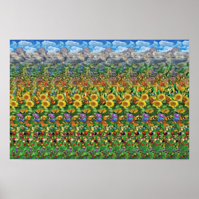 Gömt 3D-stereogram Poster - fjärilsmuggor (Framsidan)