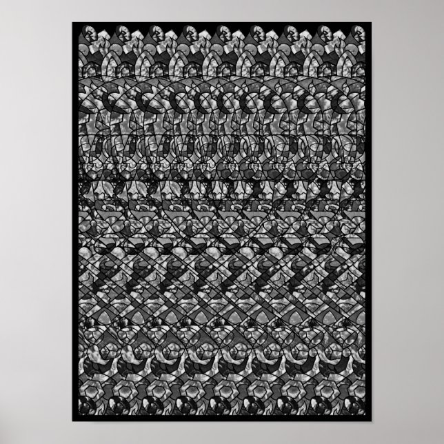 Gömt 3D-stereogram Poster - Jolly Roger, B&W (Framsidan)