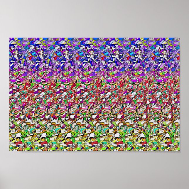 Gömt 3D-stereogramPoster, fjäril på en blomma Poster (Framsidan)