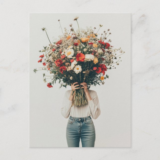 Gömt bakom blommorna vykort (Framsida)