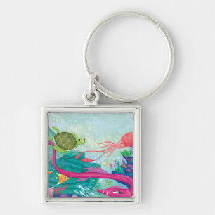 Gömt havsomerum fyrkantig silverfärgad nyckelring