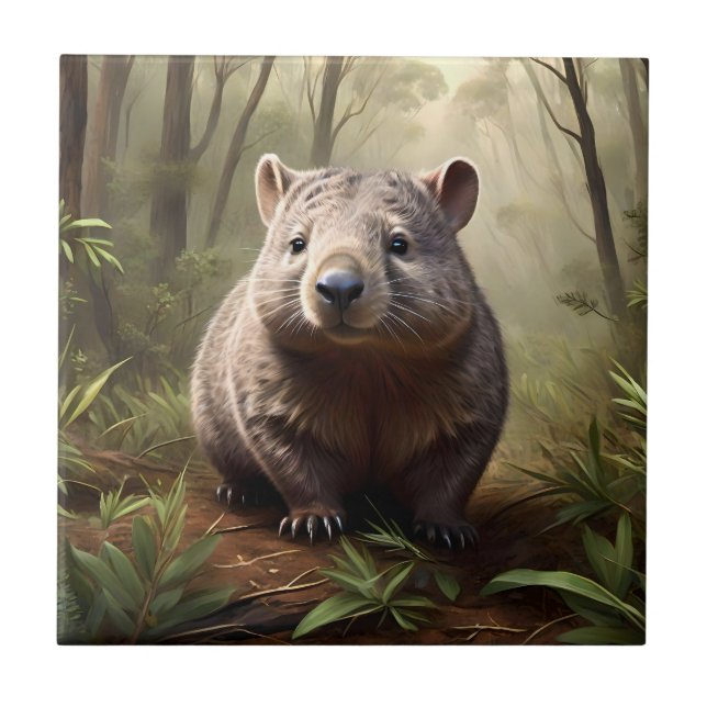 "Gömt i Bush: En Aussie Wombat i Vilden" Kakelplatta (Framsidan)