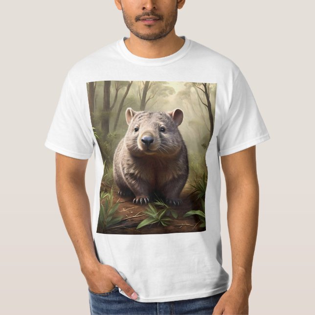 "Gömt i Bush: En Aussie Wombat i Vilden" T Shirt (Framsida)