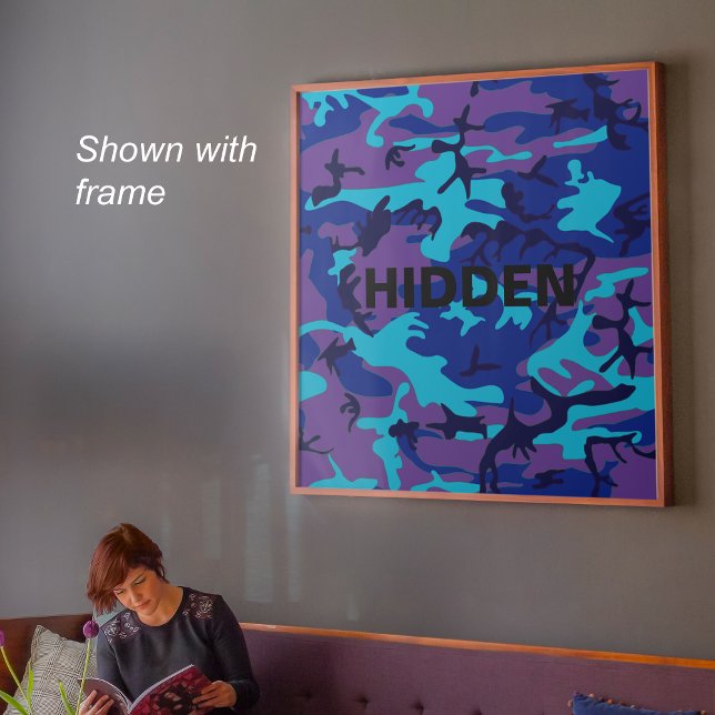Gömt offert för mörk blått kamouflage och Lila Poster (Dark Blue & Purple Camouflage Hidden Quote Poster)
