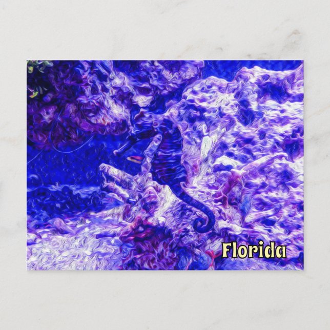 Gömt Seahorse Art i Lila och Blue Florida Vykort (Framsida)