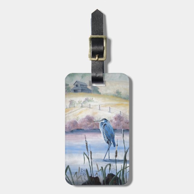 Gömt Valley Blue Heron Pastel Acrylic Art Bagagebricka (Vertikal Framsida)