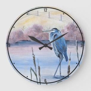 Gömt Valley Blue Heron Pastel Gallery Sjö Art Stor Klocka