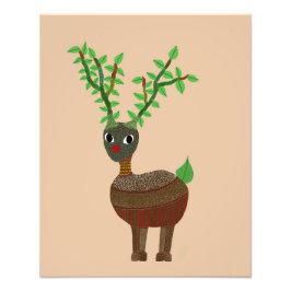 Gond Reindeer Indian FolArt Digital Red Fototryck