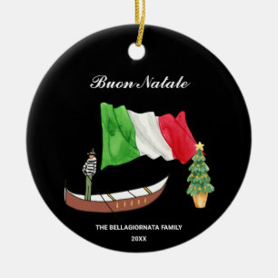 *~* Gondola Flagga Italien Buon Natale Photo jul Julgransprydnad Keramik
