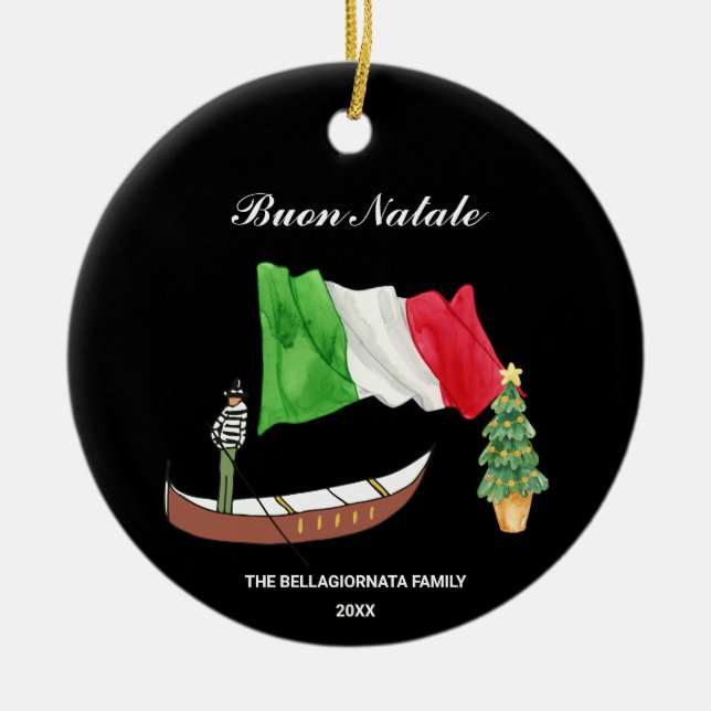 *~* Gondola Flagga Italien Buon Natale Photo jul Julgransprydnad Keramik (Framsidan)