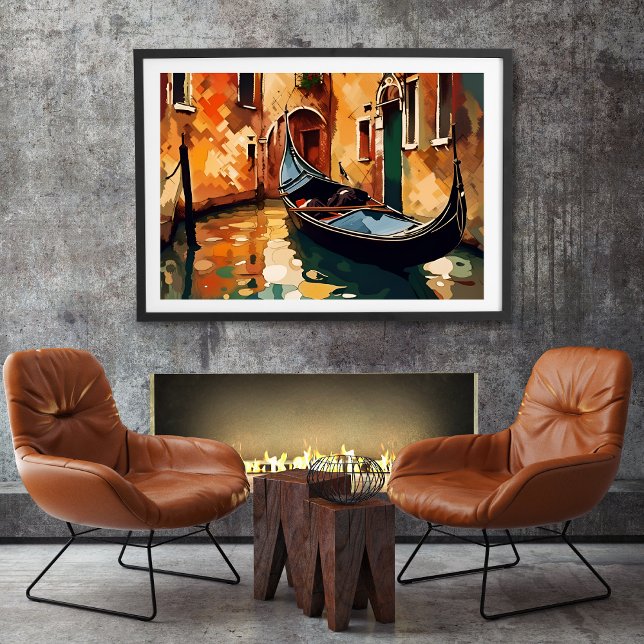 Gondola har ramlat upp poster (This attractive poster features deep earthy tones of orange, yellow, brown, green, and black.)