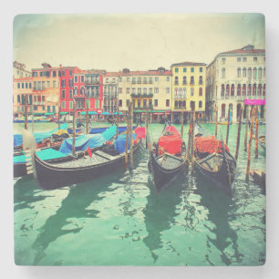 Gondolas på Grand Canal, Venedig, Italien. Retro Underlägg Sten